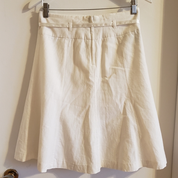 Suzy Shier Skirt A-Line Linen White Silk Ribbon Belt Back Zip Boho Woman 27 EUC - Picture 2 of 11